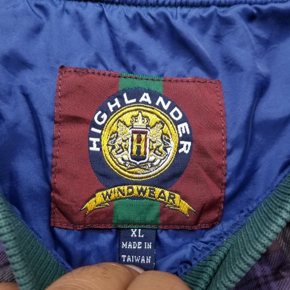 Highlander‎ Windwear Mens XL Purple Plaid Nylon Windbreaker V Neck Pullover Golf - Picture 8 of 10